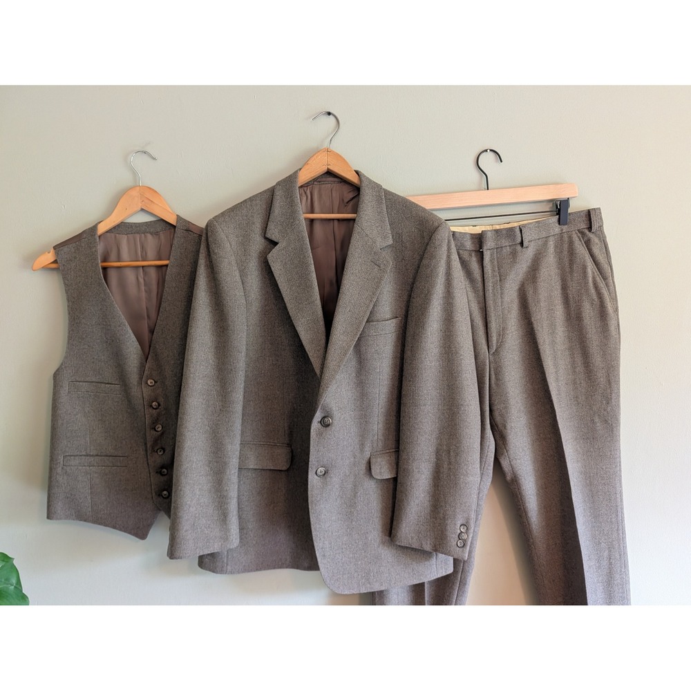 Egon Von Furstenberg Vintage 70/80s Grey Wool 3 Piece Suit 44R Blazer 39 Pants